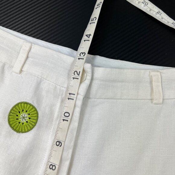 Jillian Jones Wide-Leg Linen Pants Cropped Women’s Sz 12 White Fruit Embroidery - Picture 9 of 15